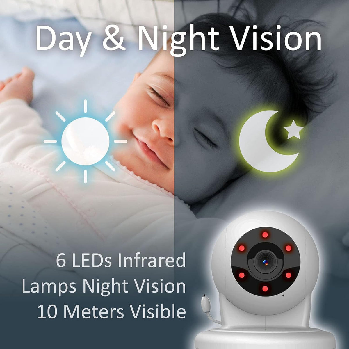 Baby Monitor with Remote Pan-Tilt-Zoom Camera, 4.3” Screen, Night Vision, Talk Back, Room Temperature, Lullabies, 1000ft Range P661889