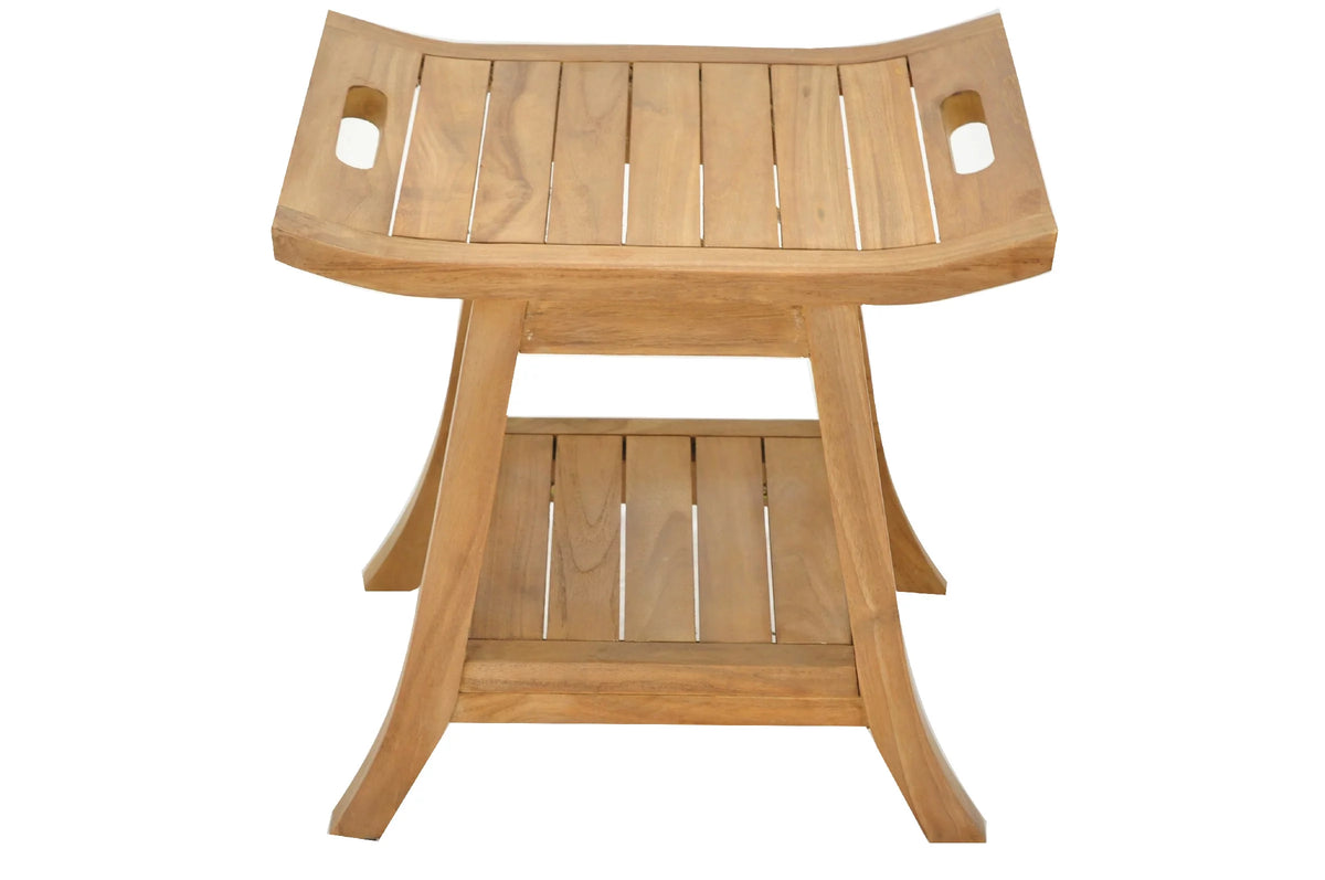 Teak Wood Shower Seat 18" Outdoor Patio Stool Bench S343917