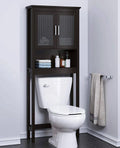 Espresso Bathroom Shelf Over The Toilet with Tempered Glass Door C57719
