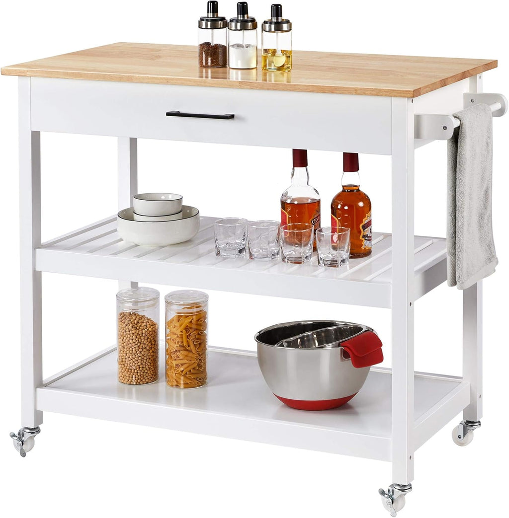 Espresso 3 Tier Rolling Kitchen Cart with Storage Drawer and Shelves P729523