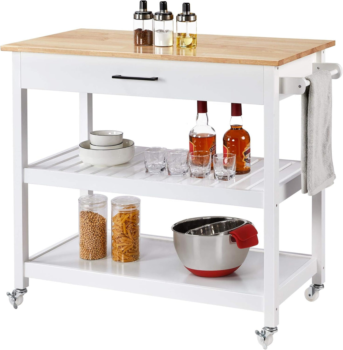 Espresso 3 Tier Rolling Kitchen Cart with Storage Drawer and Shelves P729523