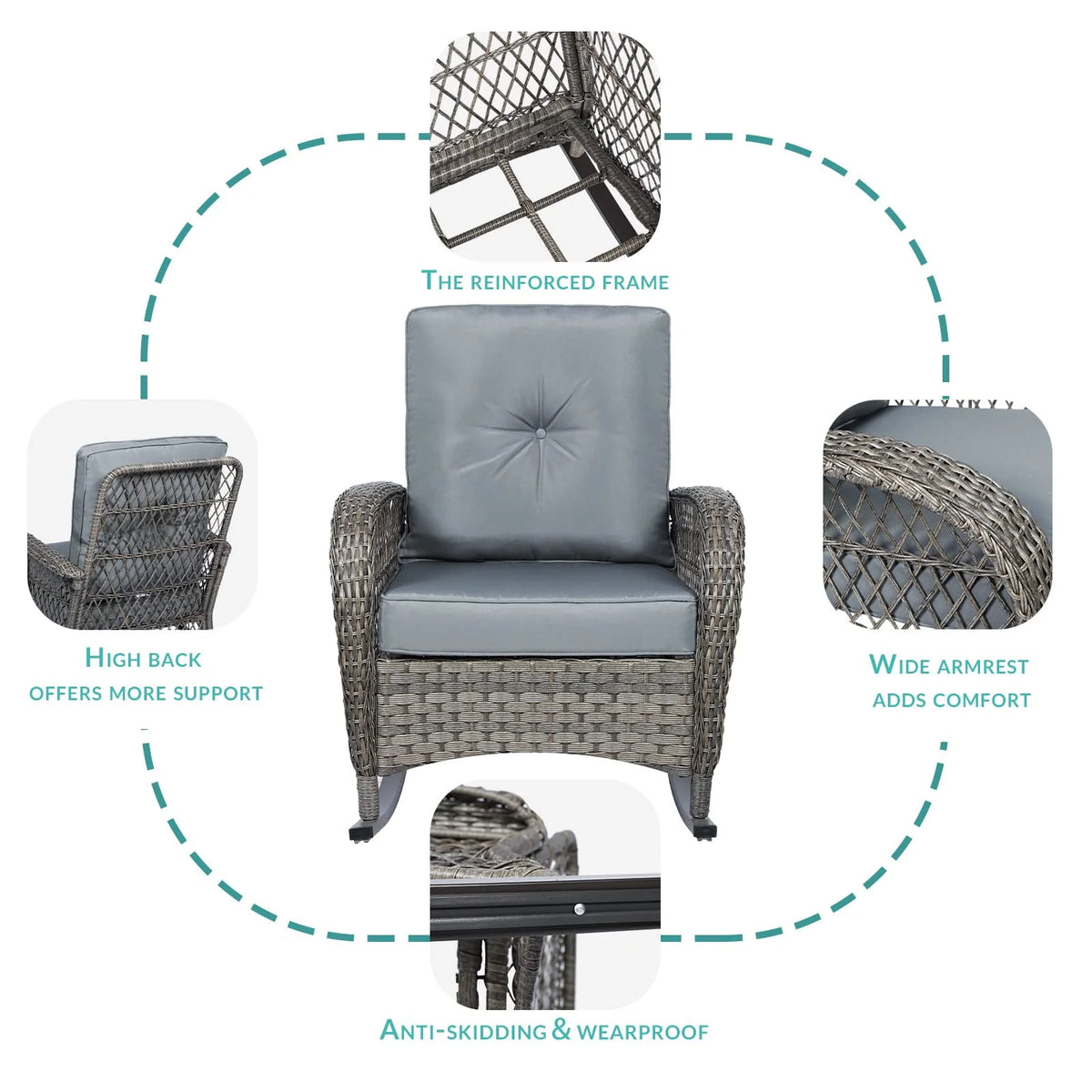 Outdoor Wicker Rocking Chair with Cushions U6658