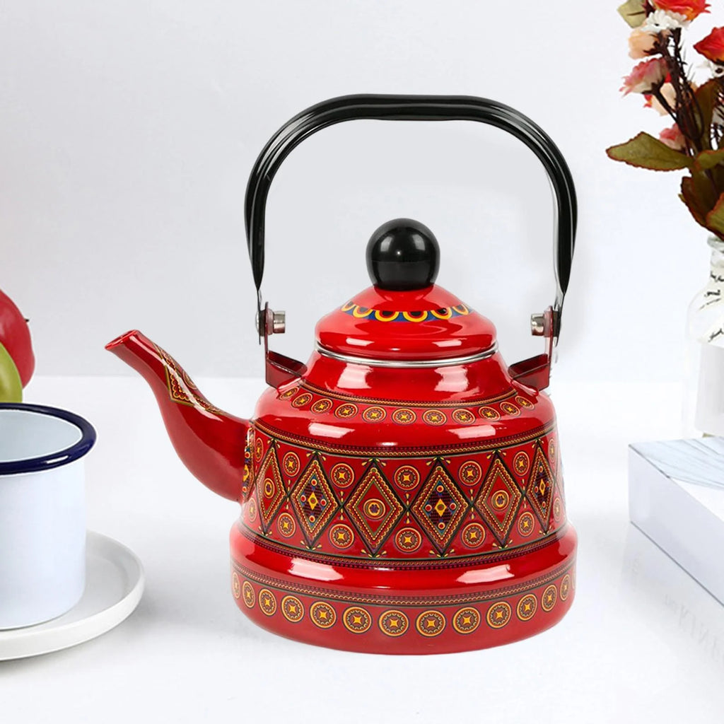 Red Enameled Tea Kettle J6084