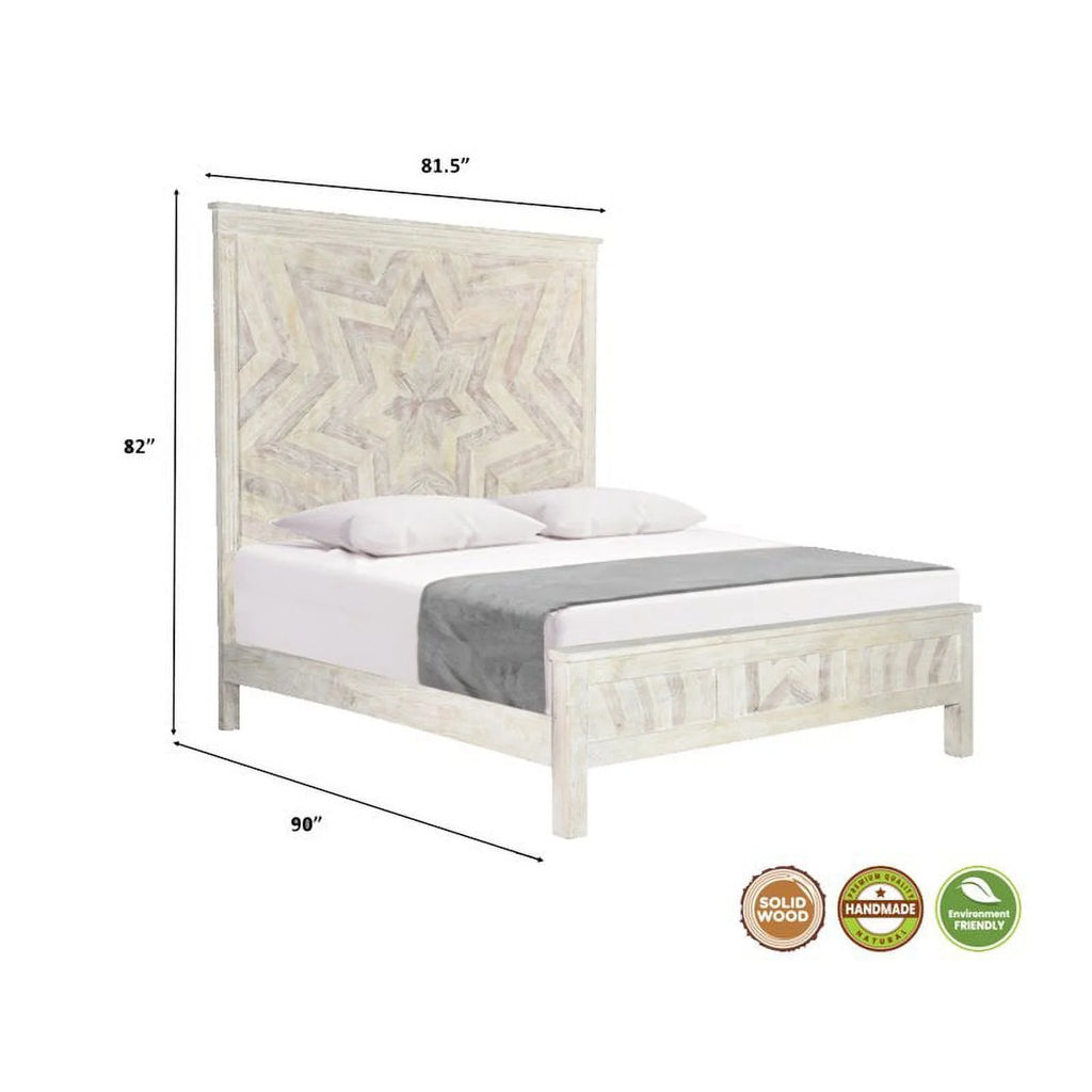 White Solid Wood King Panel Bed Y391