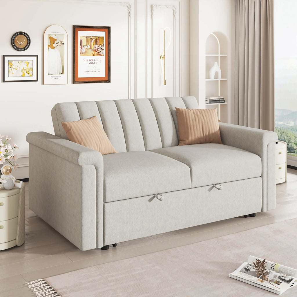 61.4" Pull Out Convertible Sleeper Sofa Bed Chenille X653189