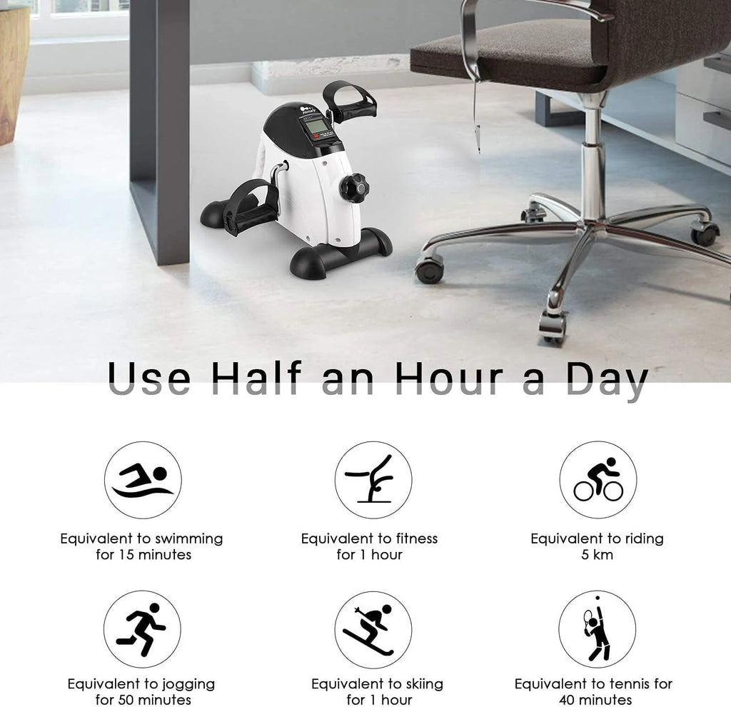 White Portable Under Desk Exercise Bike with LCD Screen V6941