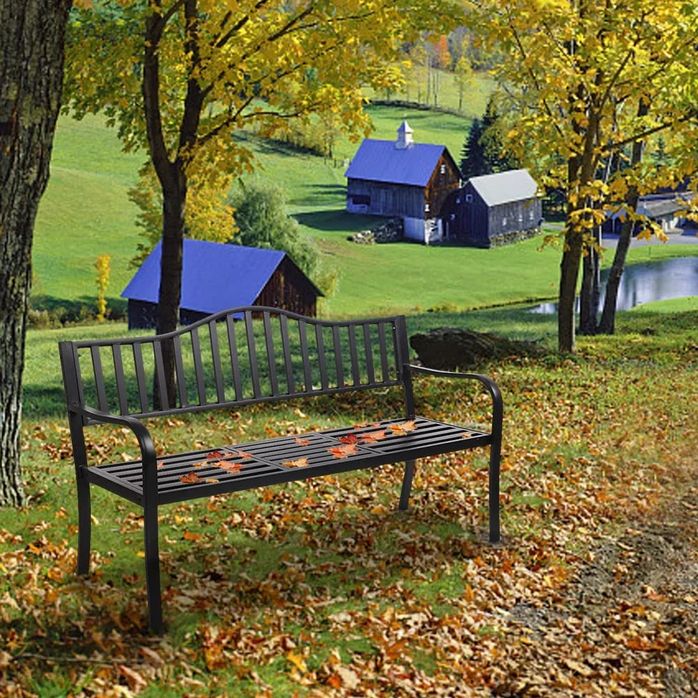Black Outdoor Bench with Pullout Middle Table C549791