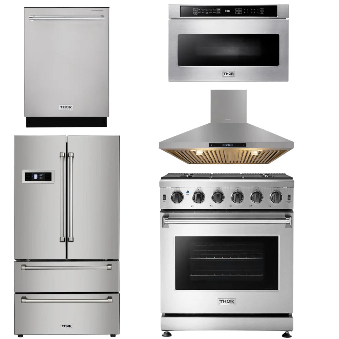 30 Gas Range, Range Hood, Microwave, Refrigerator, Dishwasher J3135