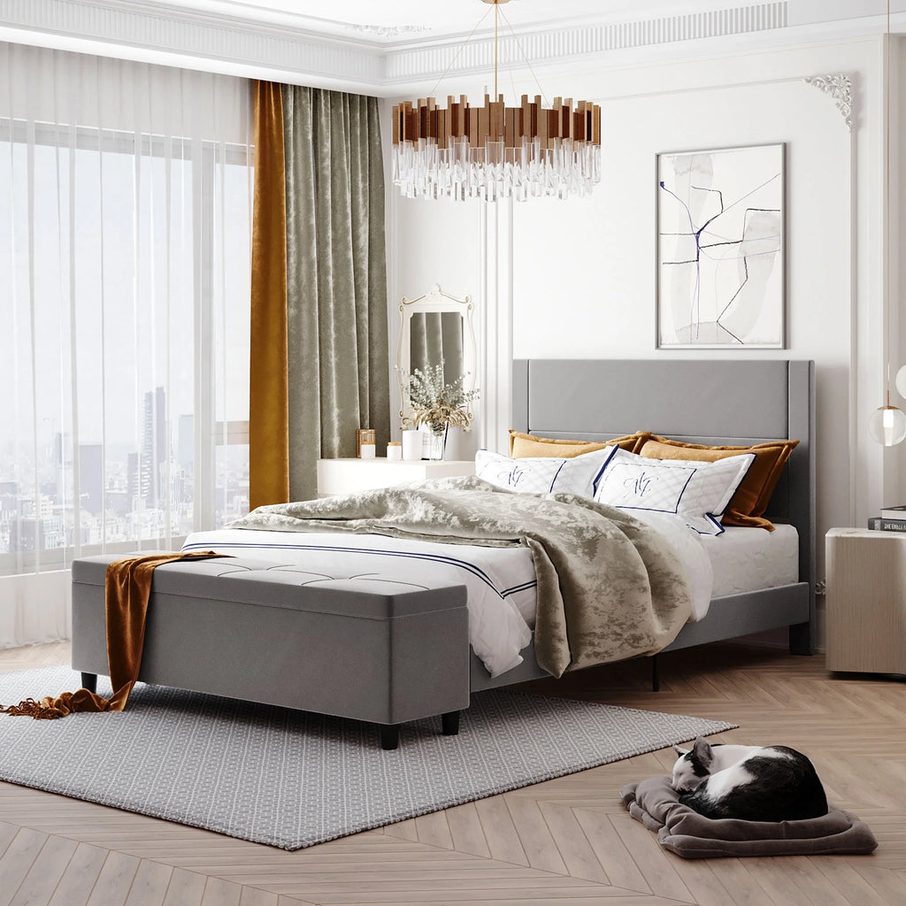 Light Gray Queen Size Storage Upholstered Platform Bed R548