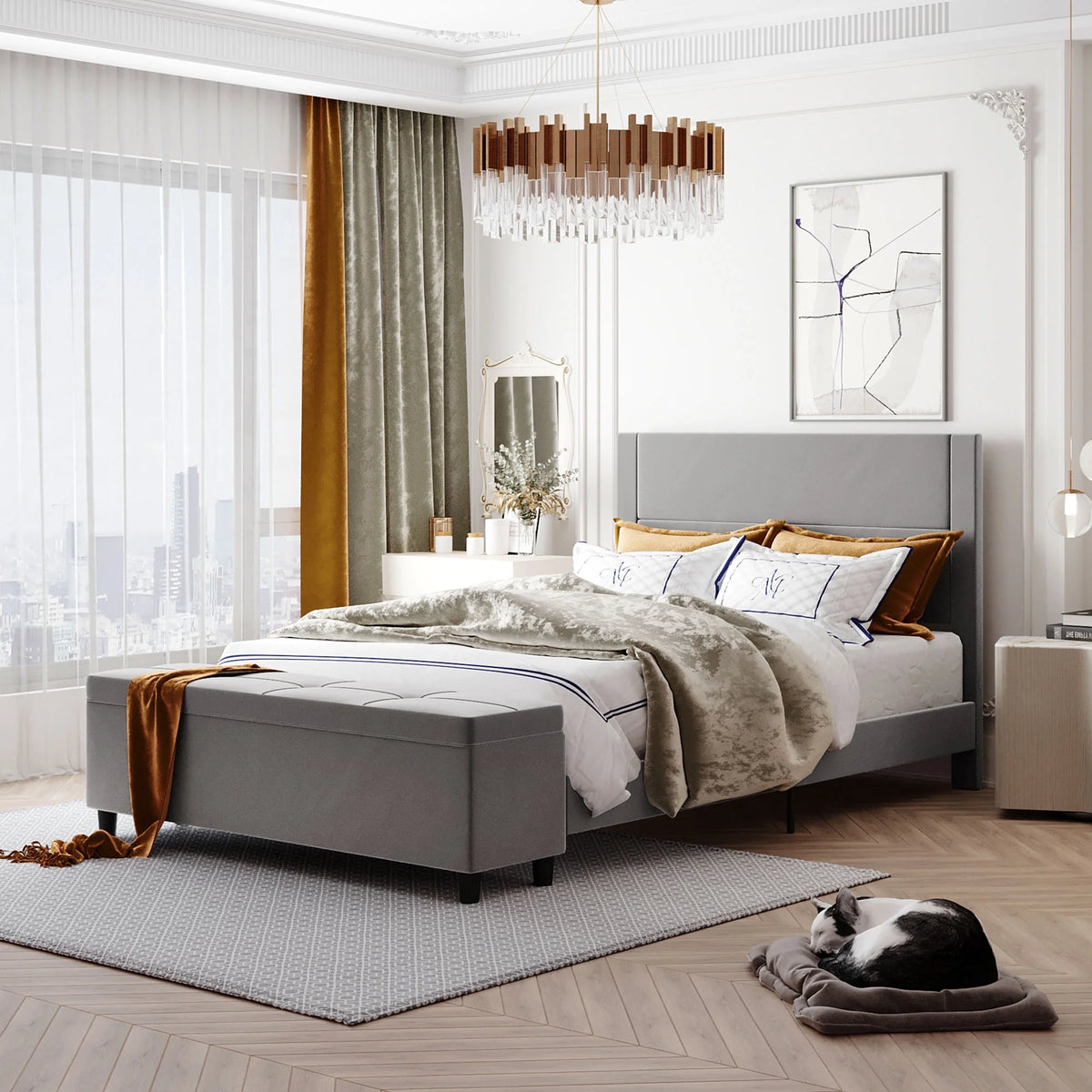 Light Gray Queen Size Storage Upholstered Platform Bed R548