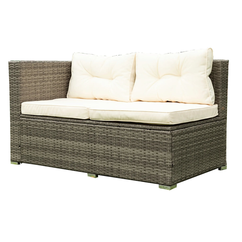 Creme 4 Piece Patio Sectional Wicker Rattan Outdoor Furniture Sofa Set with Storage Box Q8019