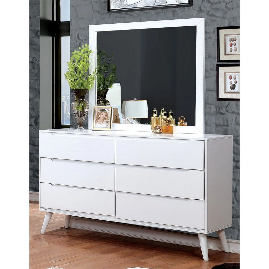 4pc Wood Bedroom Set King Nightstand Dresser Mirror White V563703