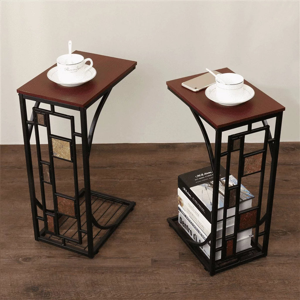C-Shaped End Table with Geometric Pattern H893407
