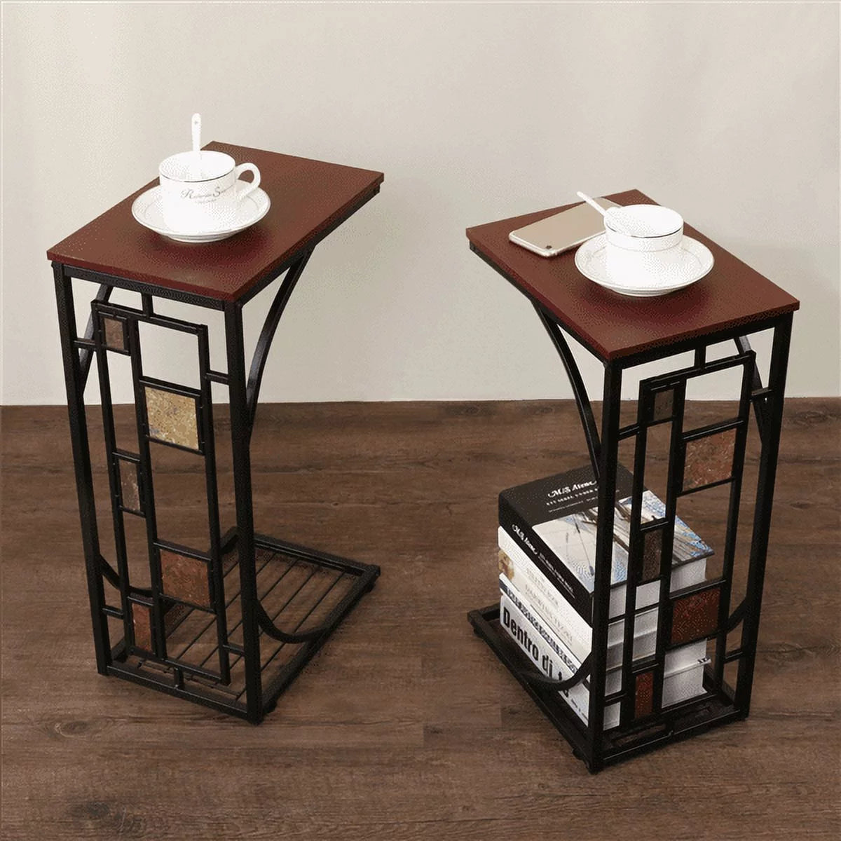C-Shaped End Table with Geometric Pattern H893407
