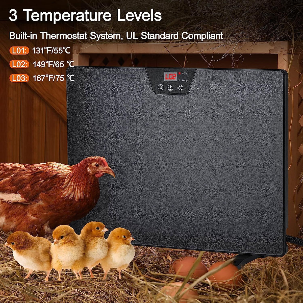 Chicken Coop Heater, 100/200 Watts Radiant Space Heater N50749