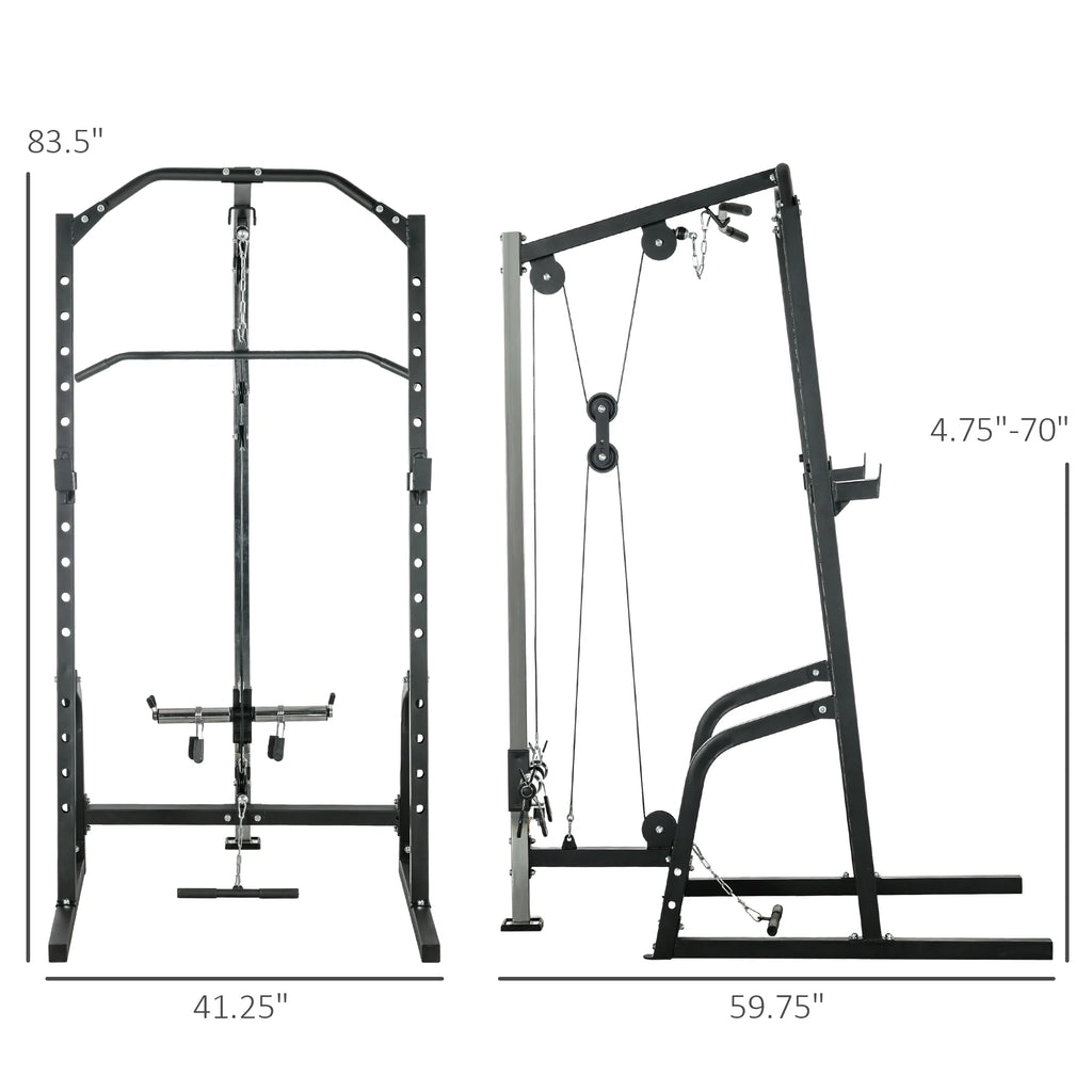 Power Cage with Pulley System Squat Rack Pull up Stand X36413