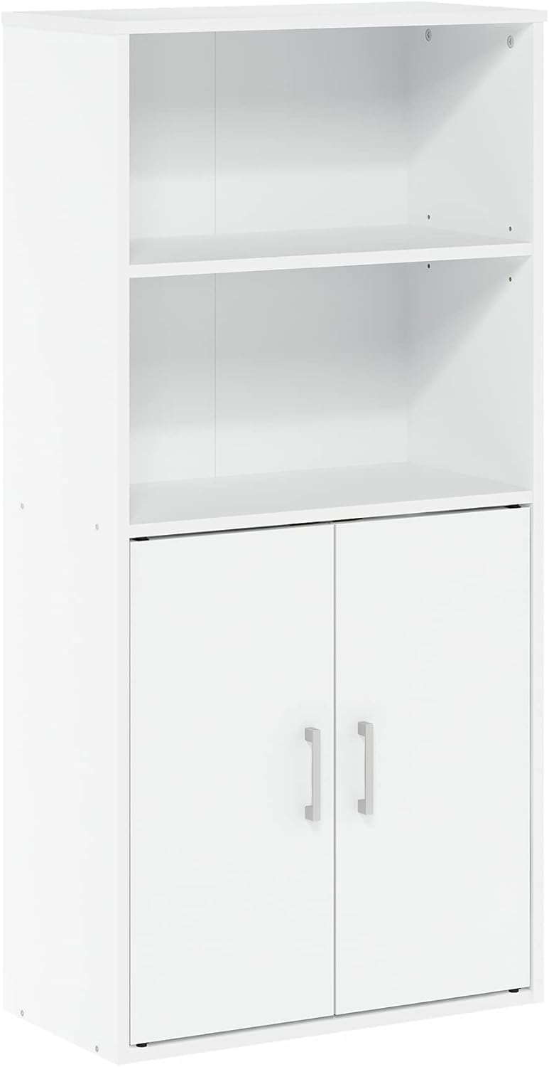 White Storage Cabinet with 2 Open Shelves and 2 Doors B258325