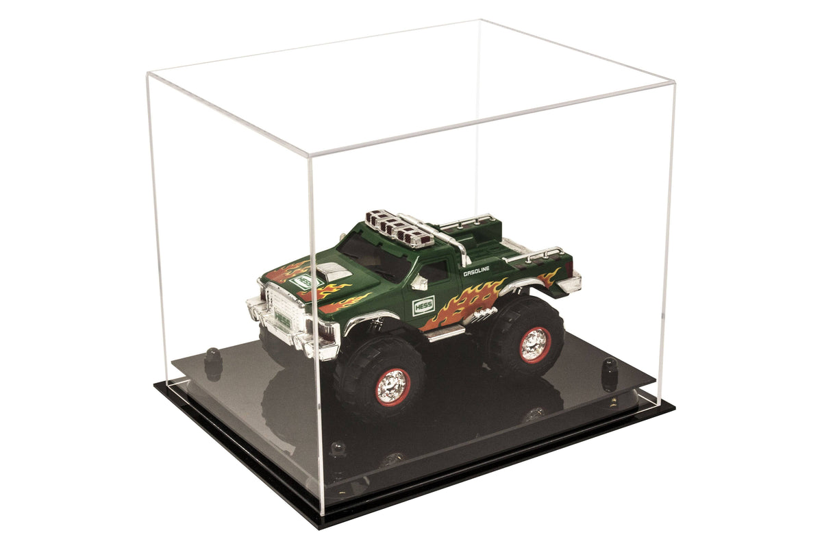 Clear Acrylic Display Case - Medium Rectangle Box with Gold Risers 12.25 inch x 10 inch x 10.5 inch O9123