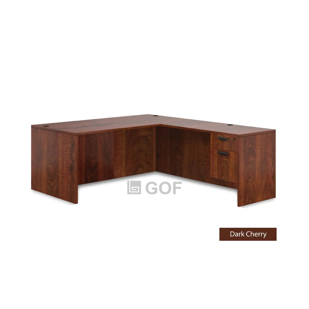 3 Person Workstation Cubicle with L-Shape Desk, Walnut E453178
