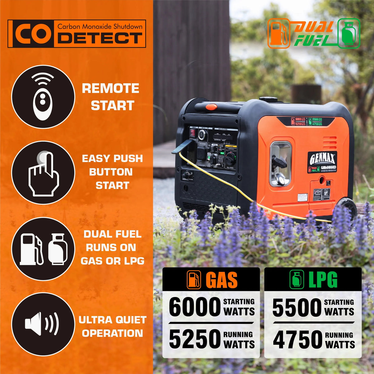 6000W Dual Fuel Quiet Portable Inverter Generator F286244