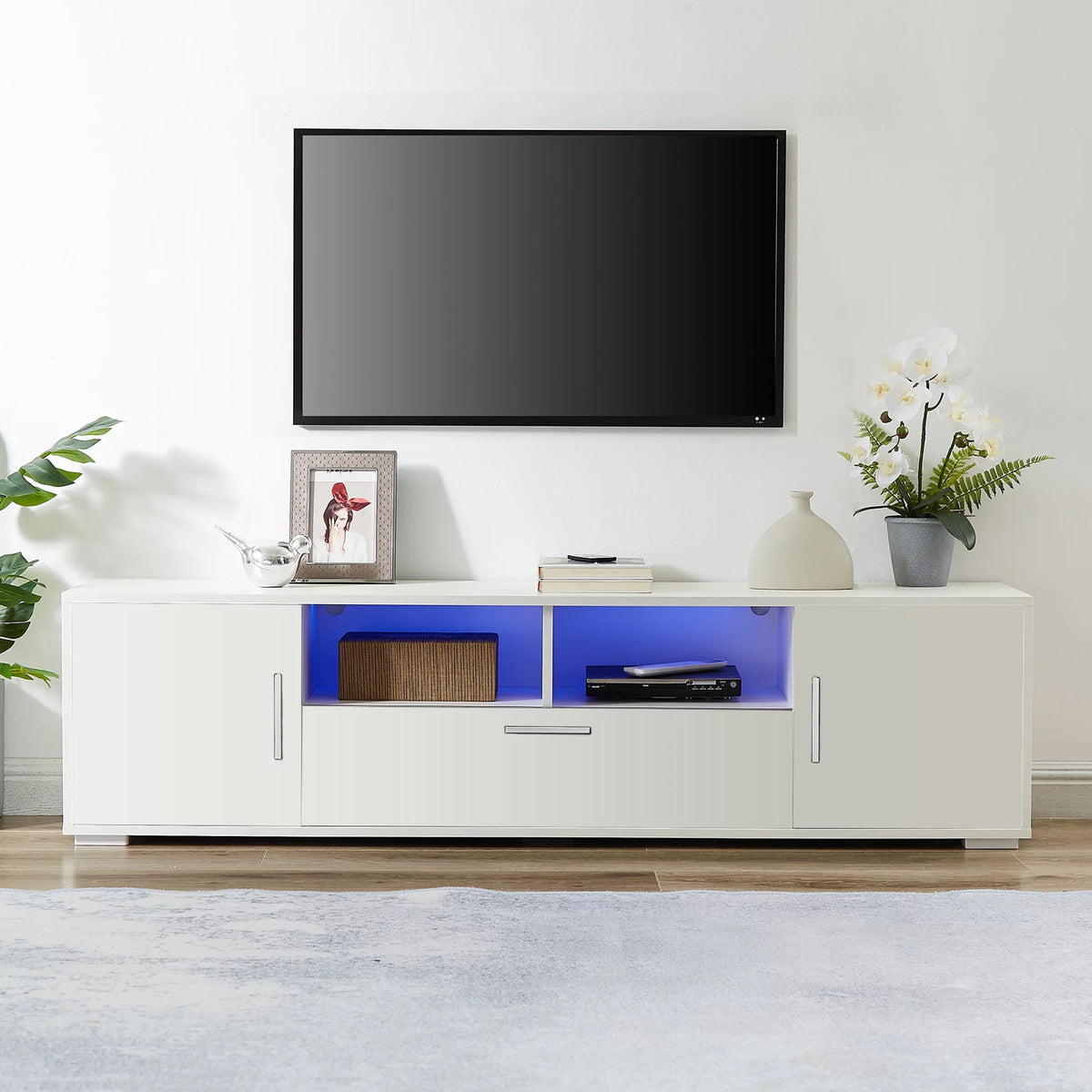 High Glossy TV Stand Cabinet with 3 Doors and Open Shelf K930739