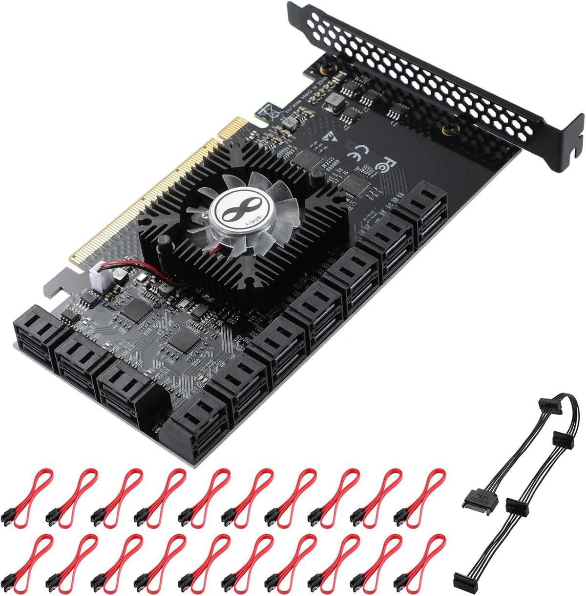 16 Port 4X SATA PCIe Expansion Card with 16 SATA Cables and Bracket O8491