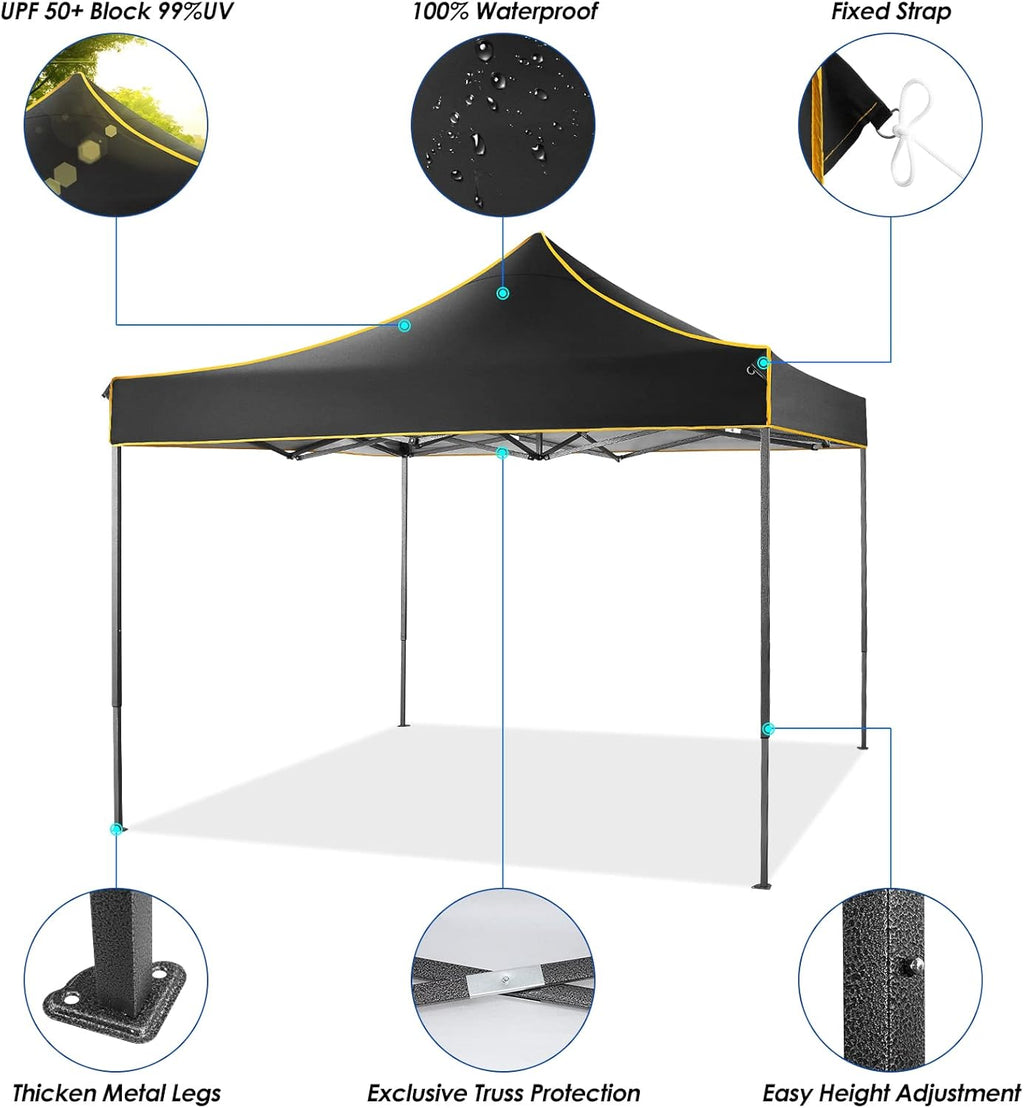 Pop Up Canopy Tent 10x10 Waterproof Portable Folding with Carry Bag (Black) U5219