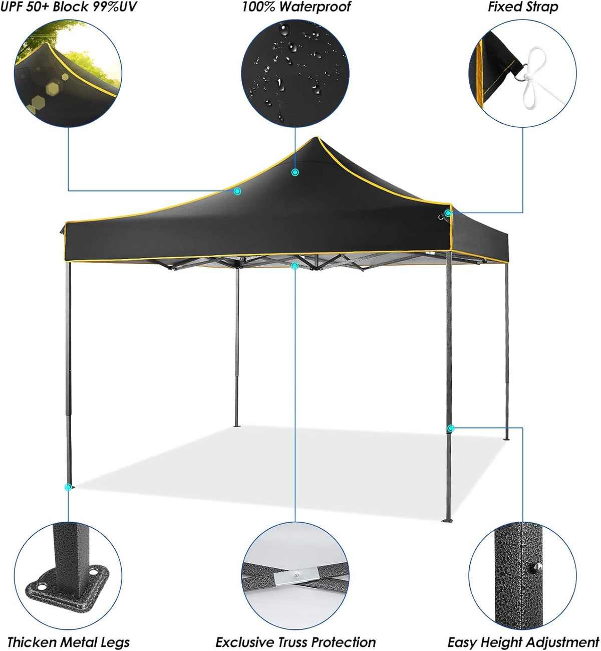 Pop Up Canopy Tent 10x10 Waterproof Portable Folding with Carry Bag (Black) U5219