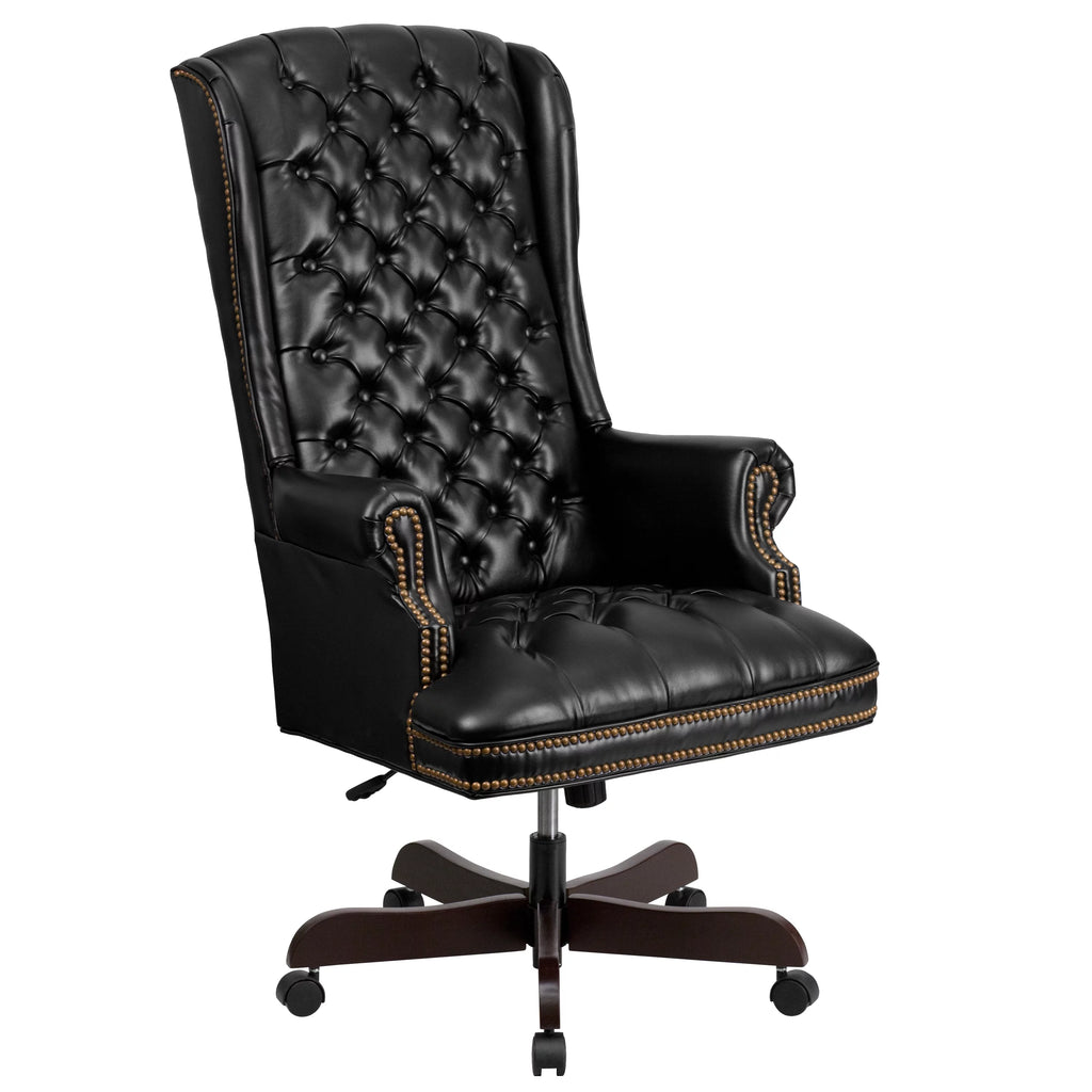Black Tufted LeatherSoft Ergonomic Office Chair with Arms H646563