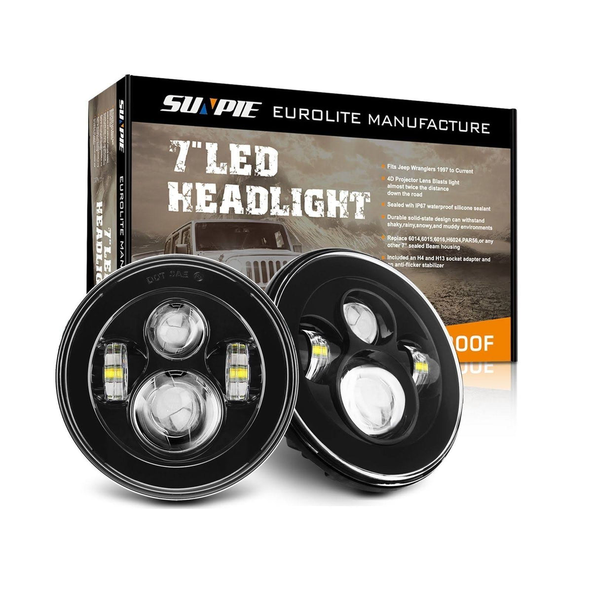 Black LED Projection Headlight Kit for Jeep Q492121