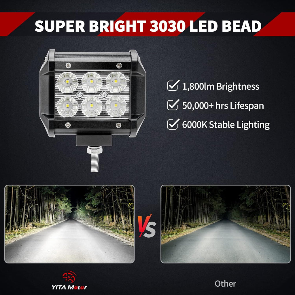 10Pcs 4Inch 18W LED Flood Work Light Waterproof 12V Pack of 2 G692593