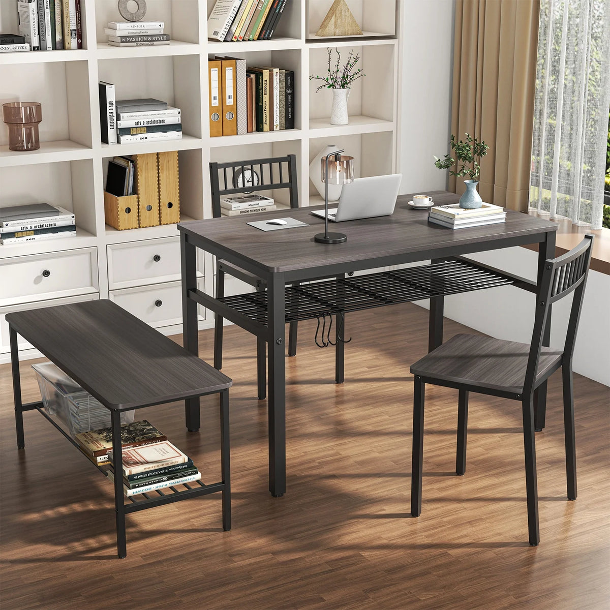 Kitchen Table and 2 Chairs with Bench Brown I8851
