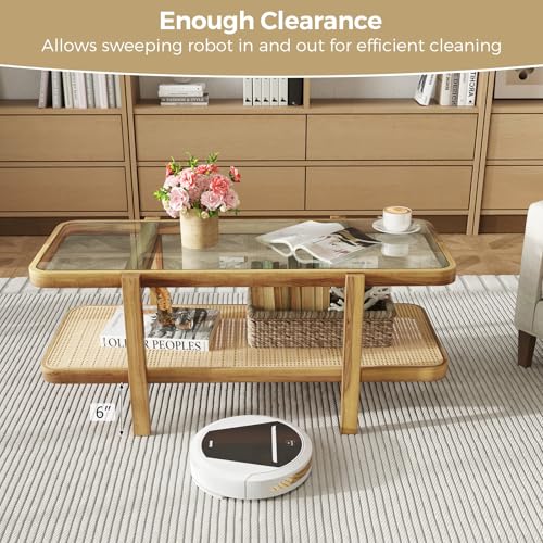 47.5" Rectangle Solid Wood Coffee Table with Tempered Glass Tabletop V9915