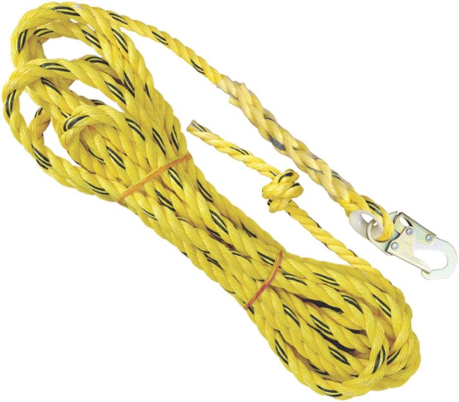 50' Vertical Rope Lifeline with Two Locking Snap Hook, 5/8 Diameter Co-Polymer Twisted Rope, Green, Pack of 2 V53117
