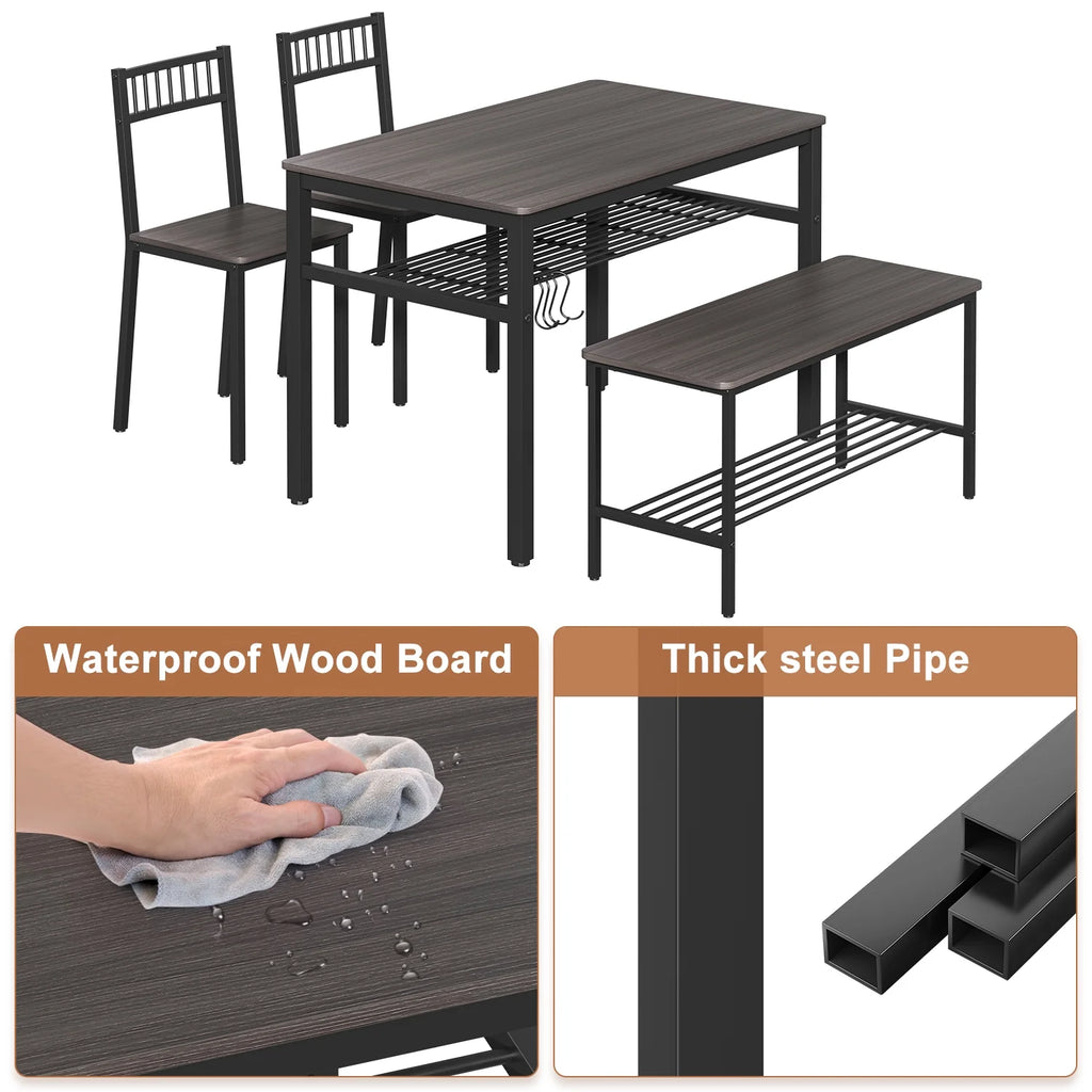 Kitchen Table and 2 Chairs with Bench Brown I8851