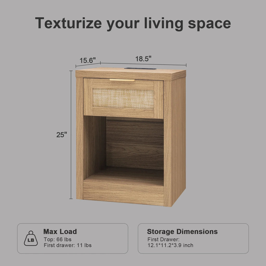 Rattan Nightstands Set of 2 with Charging Station K29512