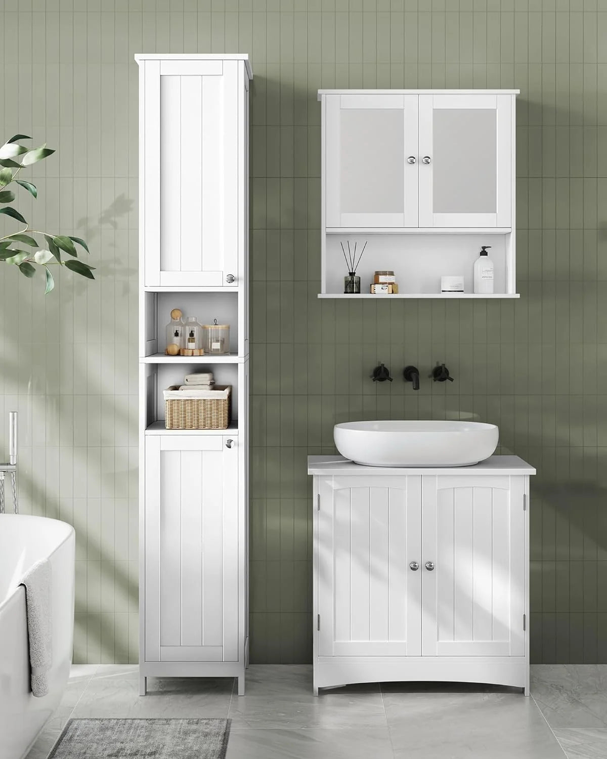 Cloud White Tall Bathroom Storage Cabinet with Adjustable Shelves V6599