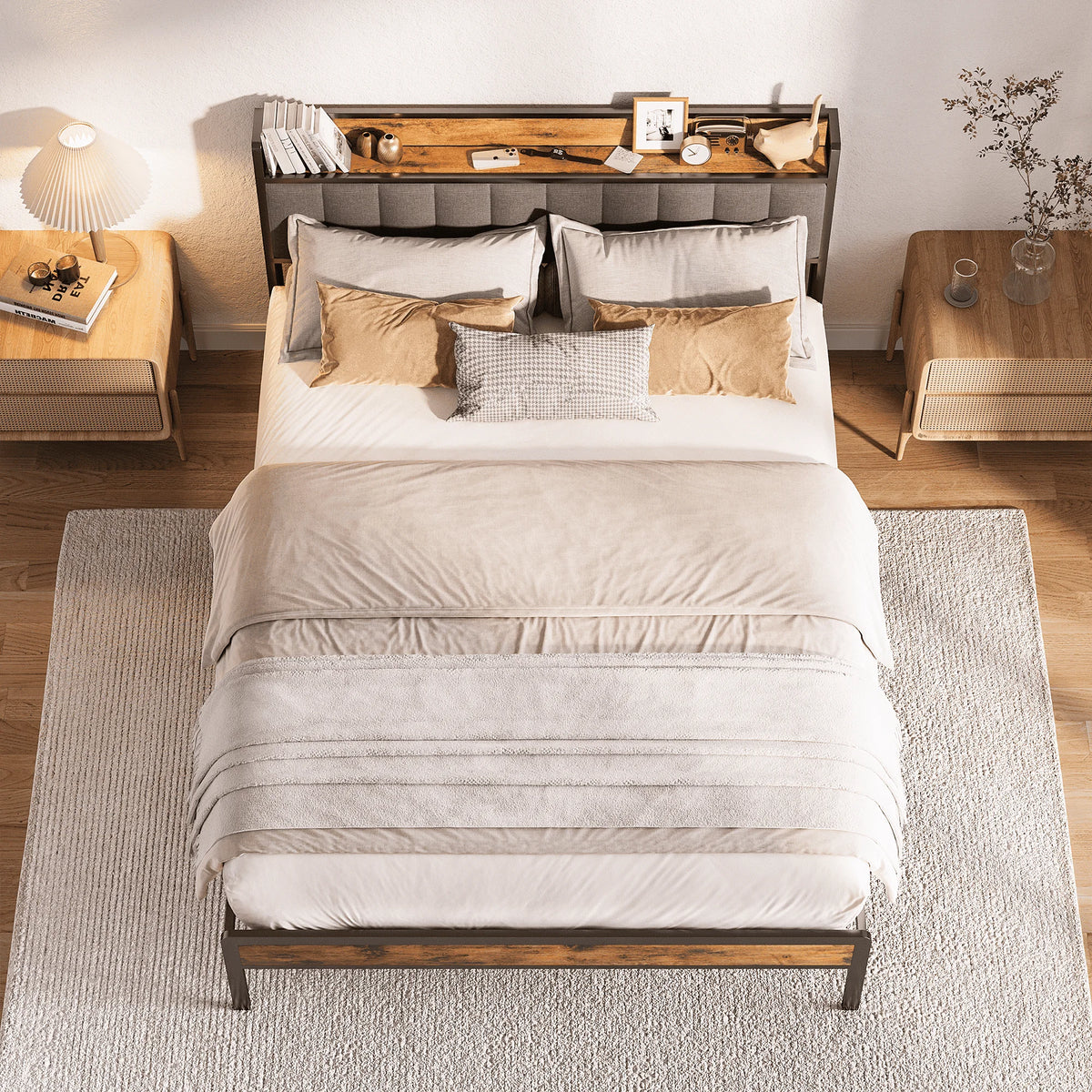 Queen Size Light Gray Platform Bed Frame Q63137