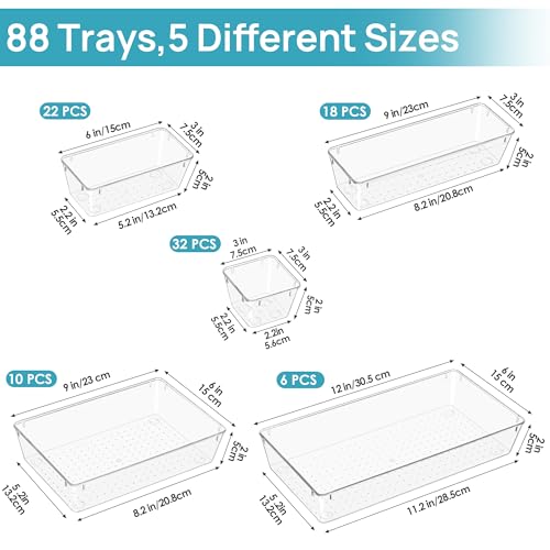 66 PCS Clear Plastic Drawer Organizer Bins H6842