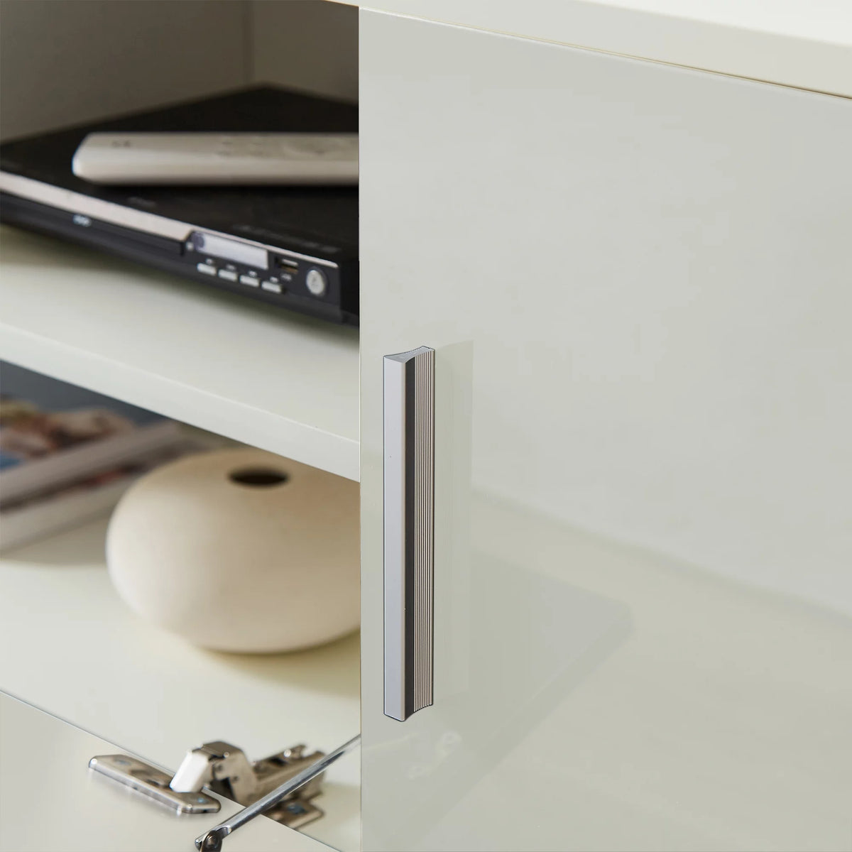 High Glossy TV Stand Cabinet with 3 Doors and Open Shelf K930739