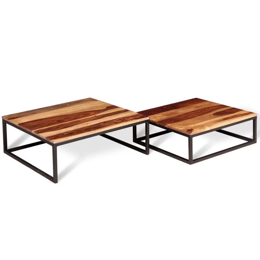 2 Piece Stackable Sheesham Wood Iron Frame Nesting Table Set B556540