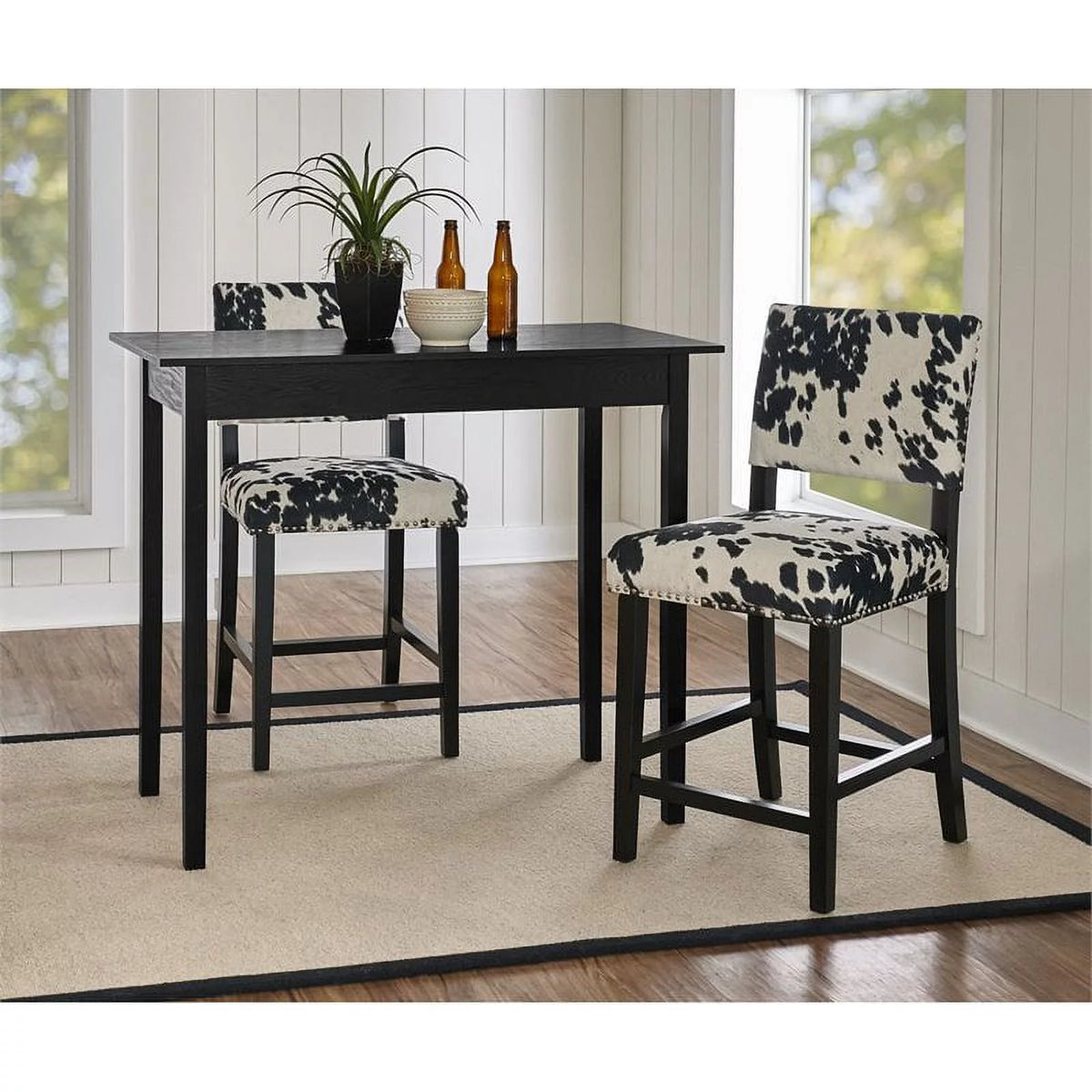 2 Piece Cow Print Wood Counter Stool Set T1133