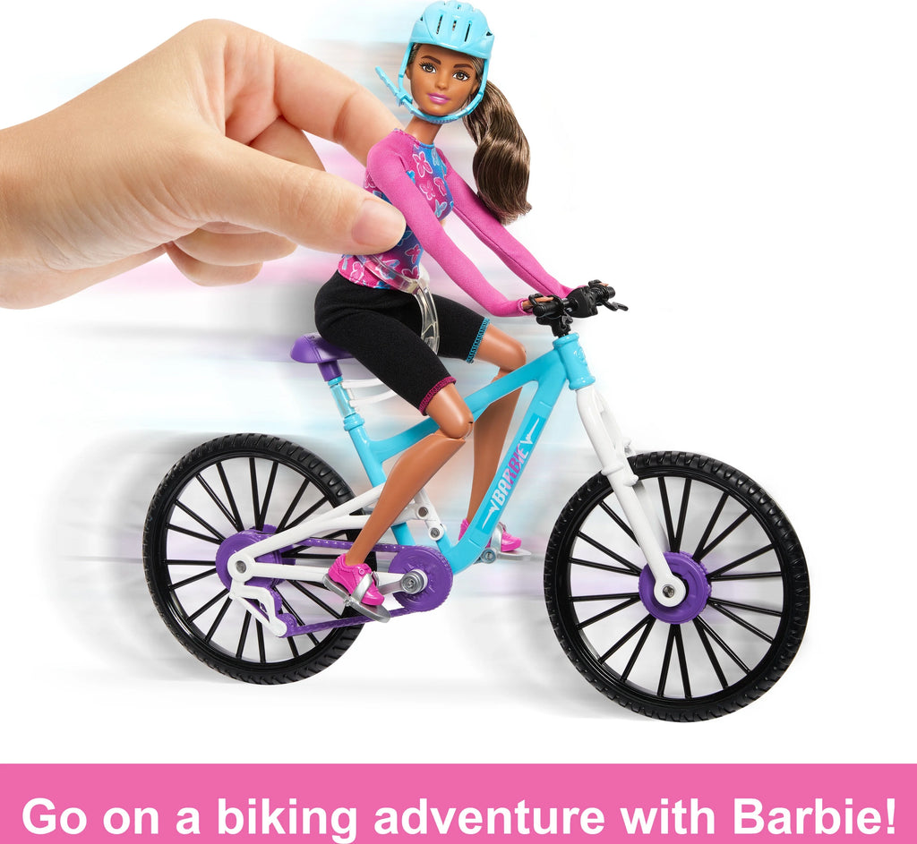 Doll, Mountain Bike, Car Bundle with Pink Jeep, Bike Rack and Helmet D26168