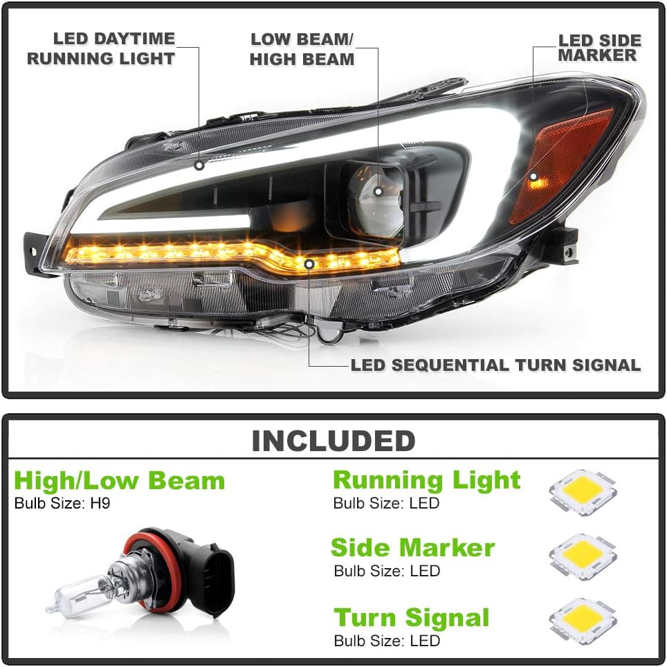 Black Housing LED Tube Projector Headlights Pair B240788