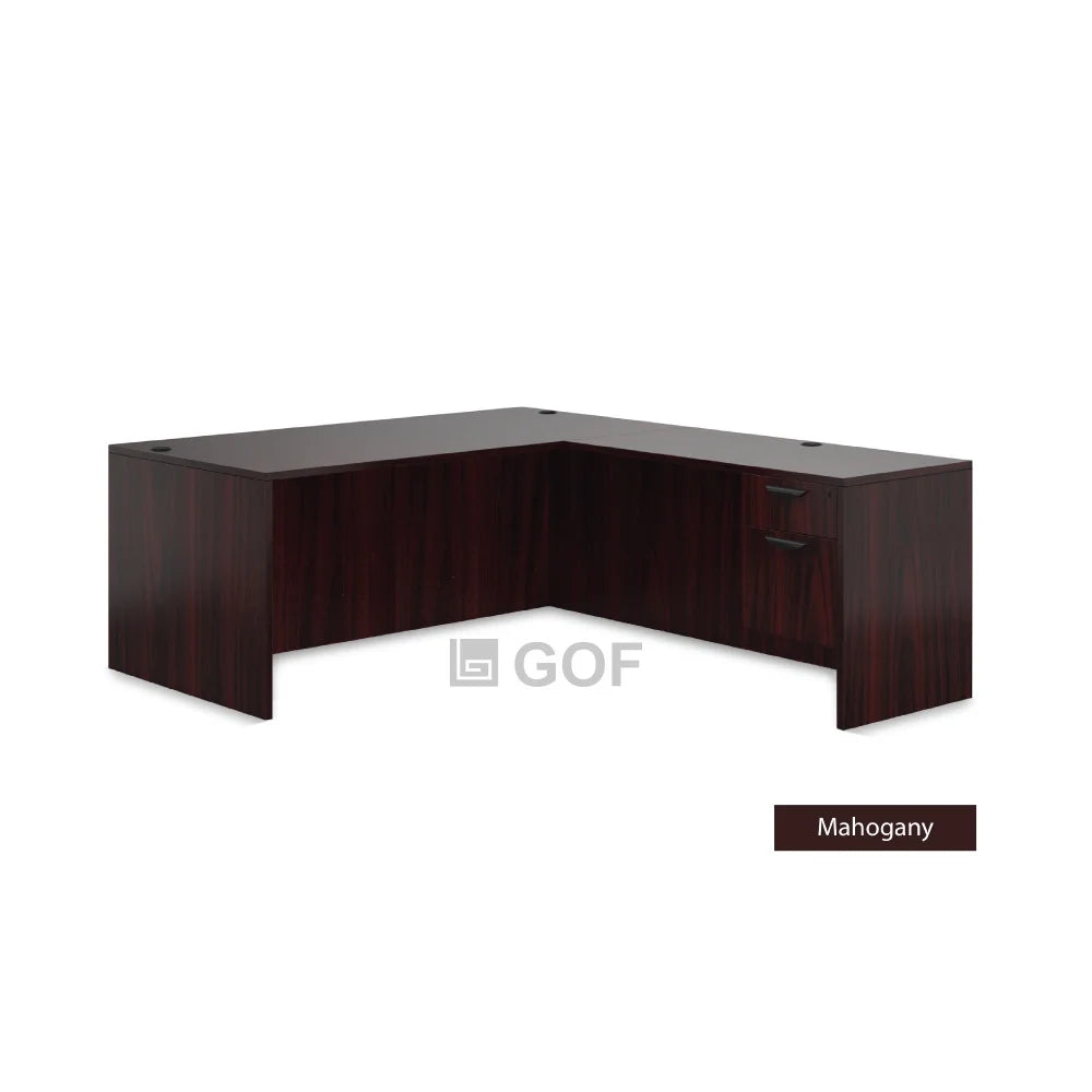 3 Person Workstation Cubicle with L-Shape Desk, Walnut E453178