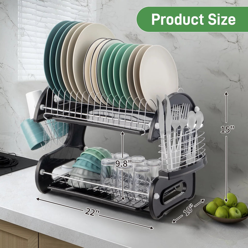 Black 2-Tier Plastic Dish Drainer S449