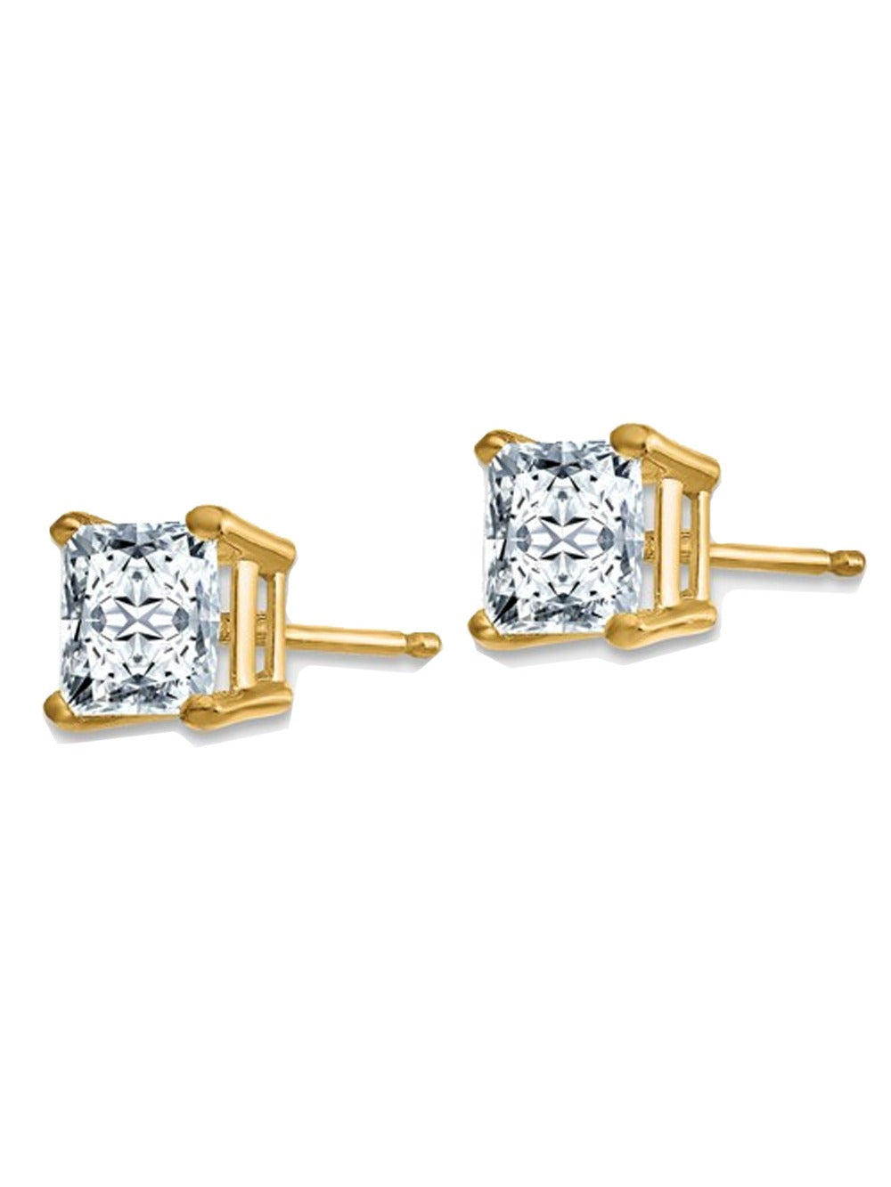 14K Yellow Gold Moissanite Princess-Cut Solitaire Stud Earrings Y11358