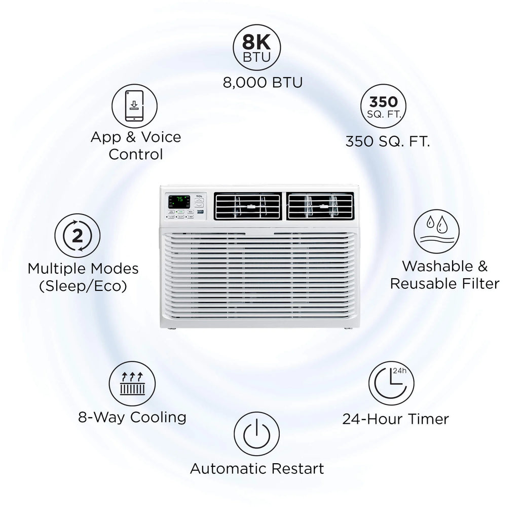 8000 BTU Smart Window Air Conditioner with Remote, White S903