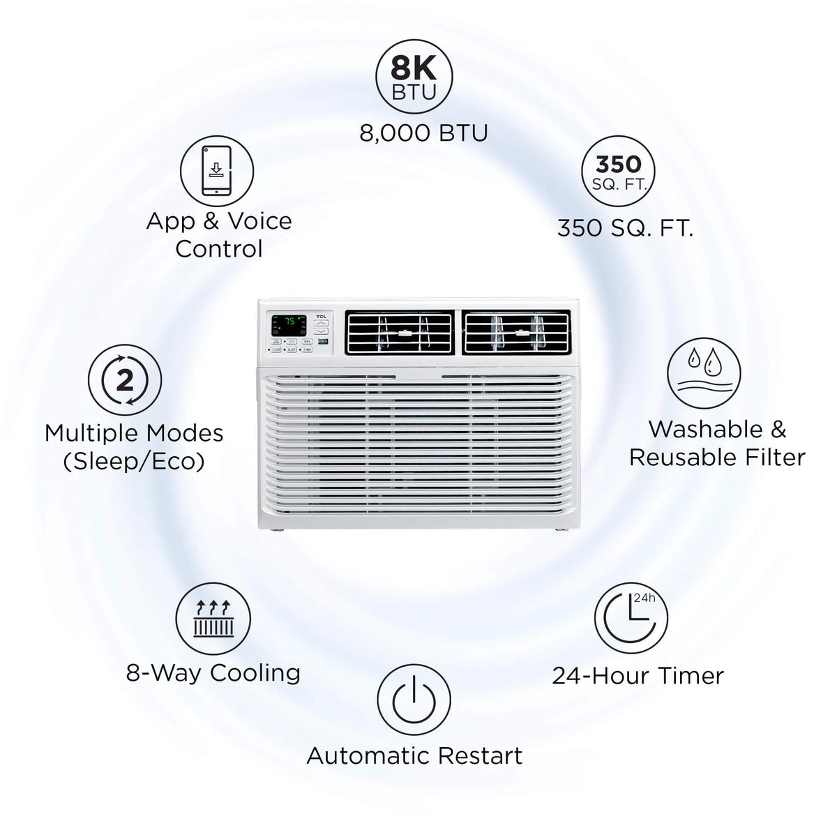 8000 BTU Smart Window Air Conditioner with Remote, White S903