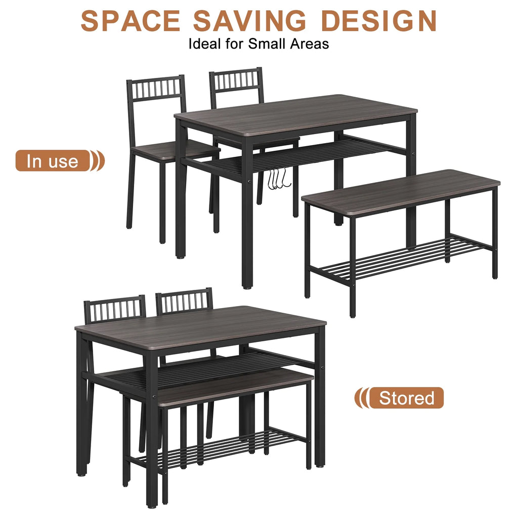 Kitchen Table and 2 Chairs with Bench Brown I8851